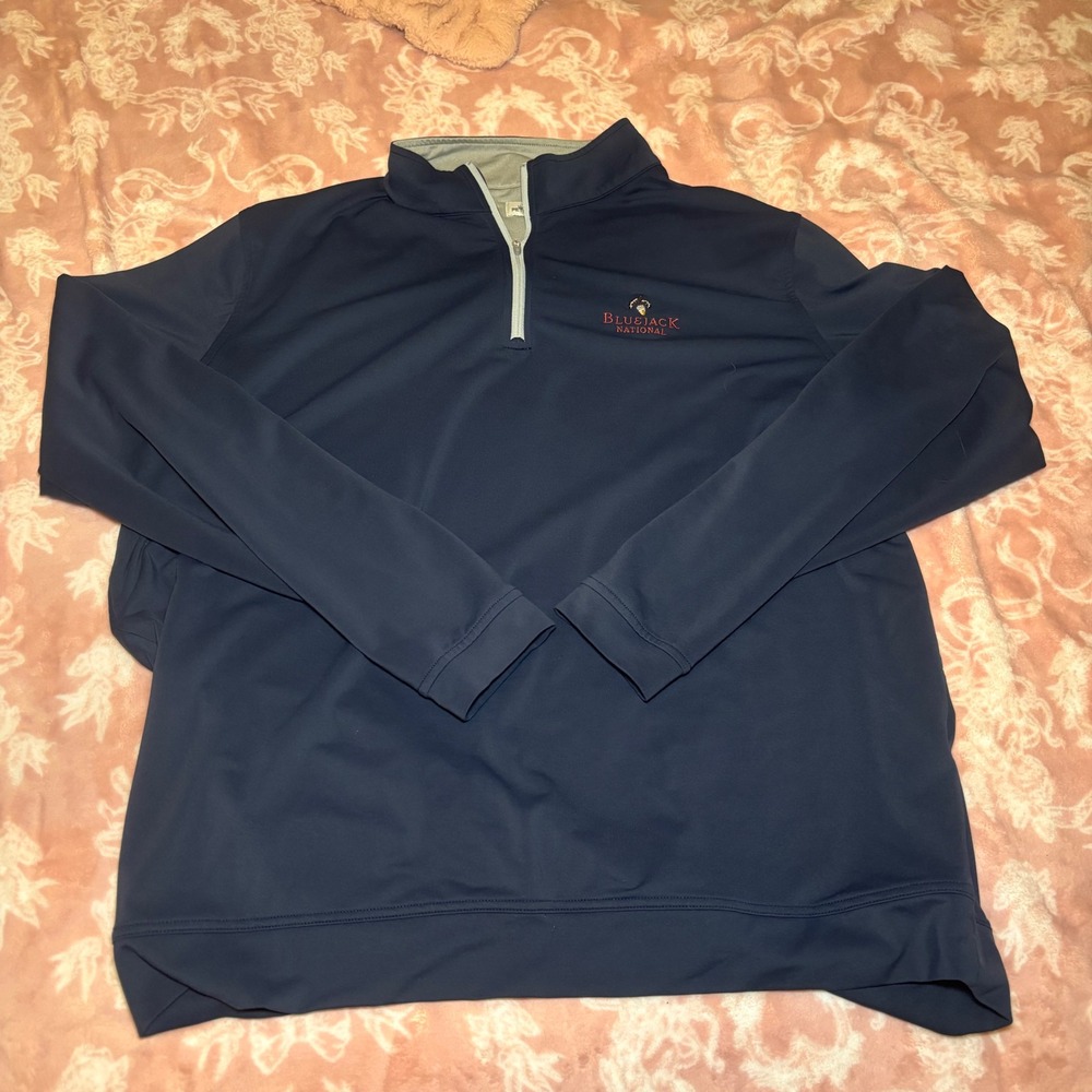 Peter Millar Bluejack National Navy Blue Quarter Zip Pullover Mens XL Golf Top